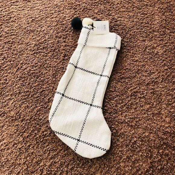 Hearth & Hand with Magnolia Holiday Stocking Collection Cream/Gray‎ Windowpane - Picture 2 of 5